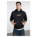 Trendyol Black Oversize/Wide Cut Text Printed Hooded Fleece Sweatshirt