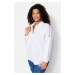 Trendyol Curve White Oversize Woven Shirt with Shoulder Stripe Detail