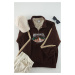 Trendyol Brown Unisex Plus Size Oversize Comfortable High Neck Zipper City Embroidered Fleece Sw