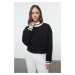 Trendyol Black Relaxed/Comfortable Pattern Knitwear Collared Polar Fleece Inside/Thick Knitted S