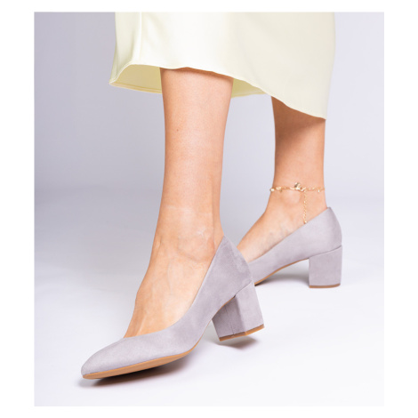 marka niezdefiniowana Gray block heel pumps made of eco-suede Telis