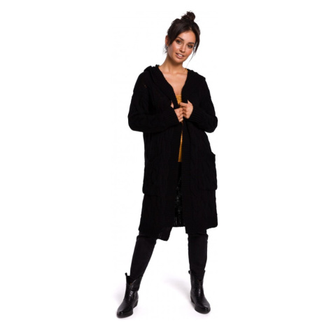 BK033 Pletený plisovaný sveter s kapucňou - čierny