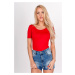 Monochrome women's T-shirt with a neckline on the back - red