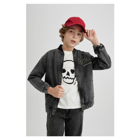 DEFACTO Boys College Collar Zippered Double Pocket Seasonal Light Thin Jean Bomber Jacket