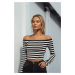 Trendyol Black Striped Carmen Collar Fitted/Slippery Knitted Blouse