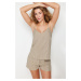 Trendyol Brown Cotton Striped Rope Strap Woven Pajama Set