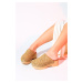 LuviShoes COOPER Light Tan Knitted Genuine Leather Wedge Heel Slippers