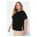 Trendyol Curve Black Crew Neck Lace Detailed Knitted T-Shirt