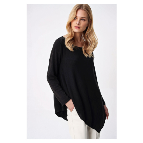 Trend Alaçatı Stili Women's Black Asymmetrical Cut Tunic