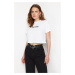 Trendyol White 100% Cotton Slogan Printed Regular Crop Knitted T-Shirt