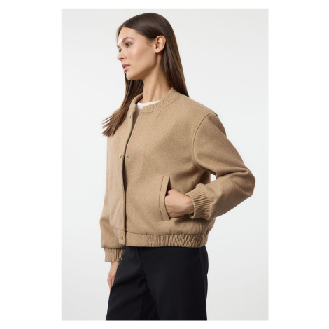 Trendyol Beige Stamp Bomber Jacket Coat