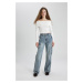 DEFACTO Wide Leg Cargo High Waist Wide Leg Long Jean Trousers