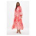 Trendyol Red Floral Patterned Lined Long Chiffon Evening Dress
