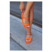Madamra Women's Orange Double Strap Puffy Sandals