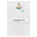 Mikina United Colors of Benetton biela farba, s kapucňou, vzorovaná