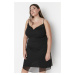 Trendyol Curve Black Weave Satin-Look Dress with Thin Straps