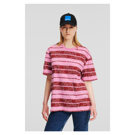 Tričko Karl Lagerfeld Jeans Klj Relaxed Stripe Sslv Tee Moonlight Mauve Aop