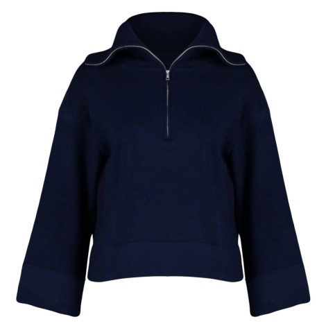 Trendyol Navy Blue Wide Fit Soft textúrovaný základný úpletový sveter