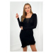 Viscose dress with fur at the bottom black