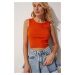 Happiness İstanbul Women's Orange Barbell Neck Crop Knitted Blouse