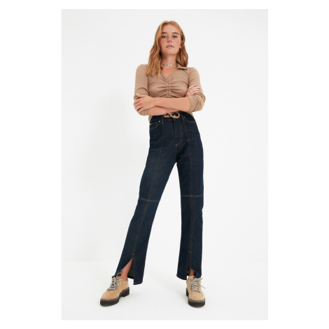 Trendyol Navy Blue Slit High Waist Bootcut Jeans