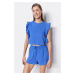 Trendyol Navy Blue 100% Cotton T-shirt with Frills-Shorts, Knitted Pajamas Set