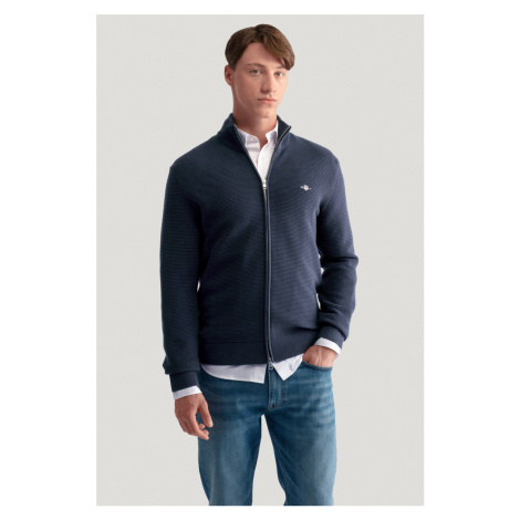 KARDIGÁN GANT TEXTURED COTTON FULL ZIP CARDIGAN EVENING BLUE