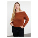 Trendyol Curve Brown Carmen Collar Knitwear Sweater