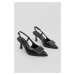 Marjin Women's Pointed Toe Scarf Thin Heel Buckle Classic Heel Shoes Arsim Black