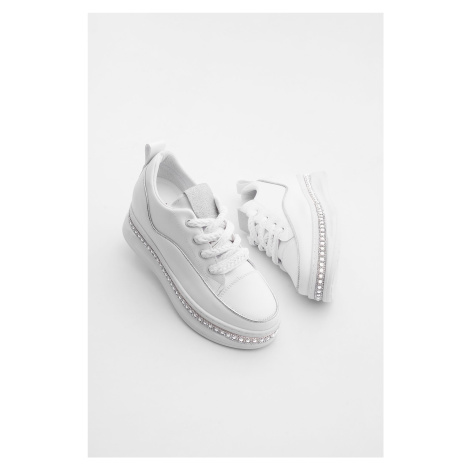 Marjin Women's Sneakers Pearl Detail Thick Sole Hidden Heel Sports Shoes Parles White