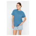 Trendyol Indigo 100% Cotton Embroidered Oversize/Wide Fit Crew Neck Knitted T-Shirt