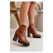 Women's insulated ankle boots with high heel zipper Camel Bioria