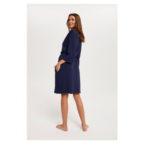 Women's Song Bathrobe with 3/4 Sleeves - Navy Blue Italian Fashion