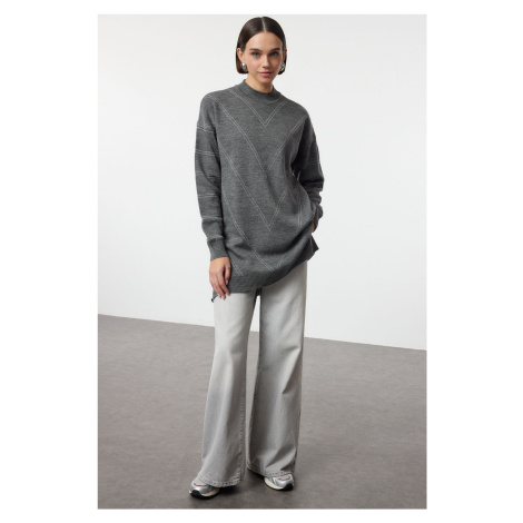 Trendyol Anthracite Glittery Long Knitted Sweater