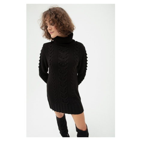 Lafaba Dámsky čierny rolák vzorovaný pletený sveter