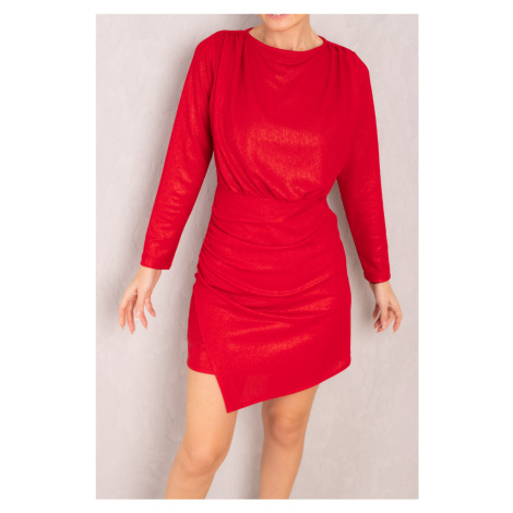 armonika Women's Red Drape Detailed Silvery Mini Dress