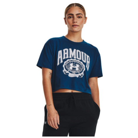 Dámske tréningové tričko s krátkym rukávom UNDER ARMOUR UA COLLEGIATE CREST CROP SS -BLU