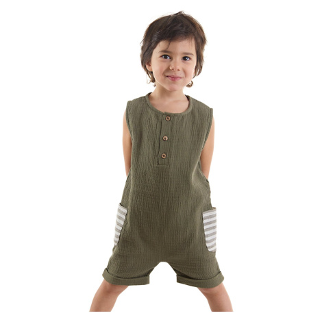 Denokids Baby Boy Green Muslin Jumpsuit