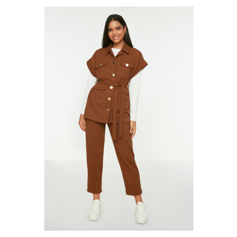 Trendyol Camel Gold Buttoned Vest-Pants Knitted Suit