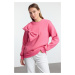 Trendyol Pink Thin Crew Neck Ribbon Detailed Oversize/Comfortable Fit Knitted Sweatshirt