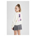 DEFACTO Girls Crop Back Printed Crew Neck Sweatshirt