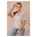 Cotton blouse with decorative bow in beige color