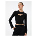 Koton Crop T-Shirt Long Sleeve Window Detailed Draped