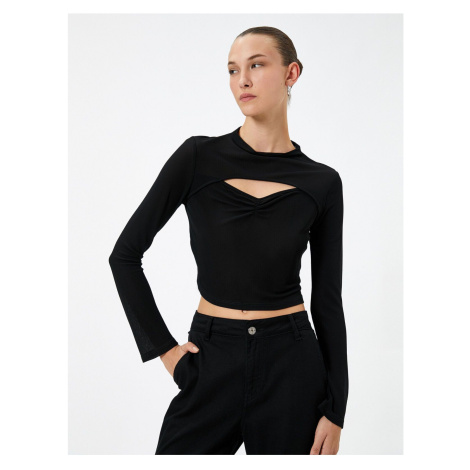 Koton Crop Body Long Sleeve Window Detail Draped