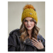 Mustard winter hat with glittering thread with braids
