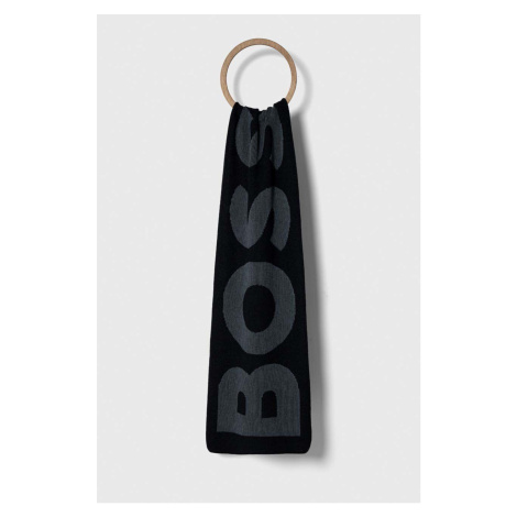 Šál s prímesou vlny BOSS tmavomodrá farba, vzorovaný Hugo Boss
