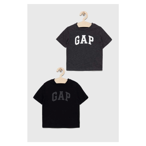 Detské bavlnené tričko GAP 2-pak čierna farba, s potlačou