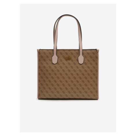 Brown Ladies Patterned Handbag Guess Silvana Tote - Ladies