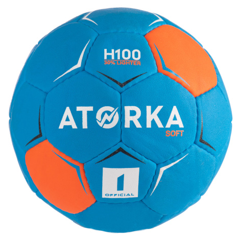 Detská lopta na hádzanú H100 soft veľkosť 1 modro-oranžová ATORKA