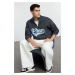 Trendyol Grey Stand Collar Oversize/Wide Cut Stand Collar Zippered Text Embroidered Sweatshirt